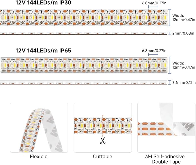 BTF-LIGHTING RGB+Warm White SK6812 LED Strip 3.28FT 144LED IP65 DC12V - Image 8