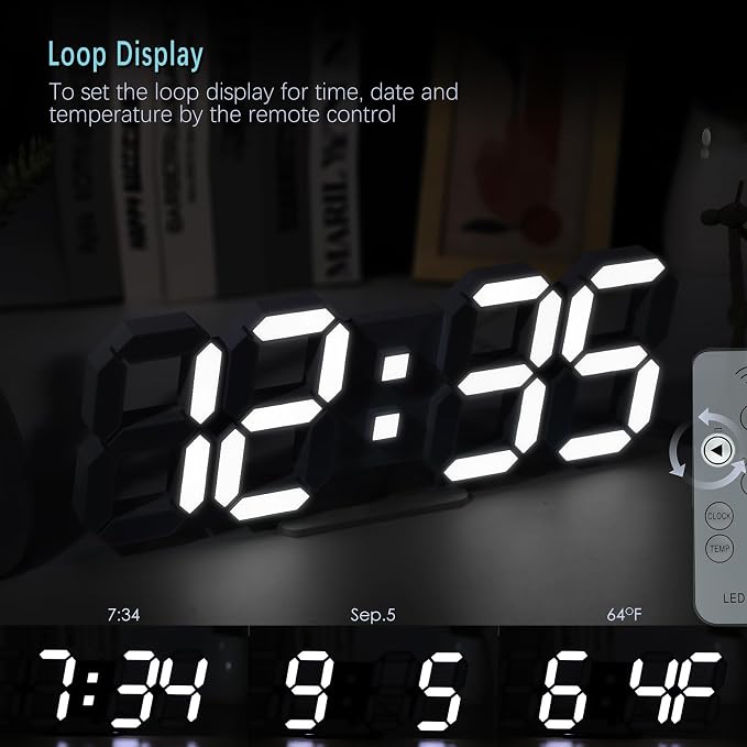 KOSUMOSU Wall Clock 15" 3D LED Digital Clock for Bedroom,Large Digital Wall Clock for Living Room Decor,Modern Aesthetic Led Clock with Remote Control - Image 6