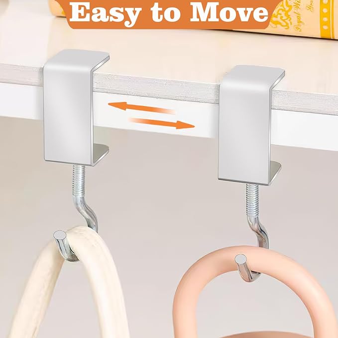 6 Pcs Adjustable Table Hooks for Hanging Bags, Heavy Duty Metal Backpack Hooks for Desk - Image 6