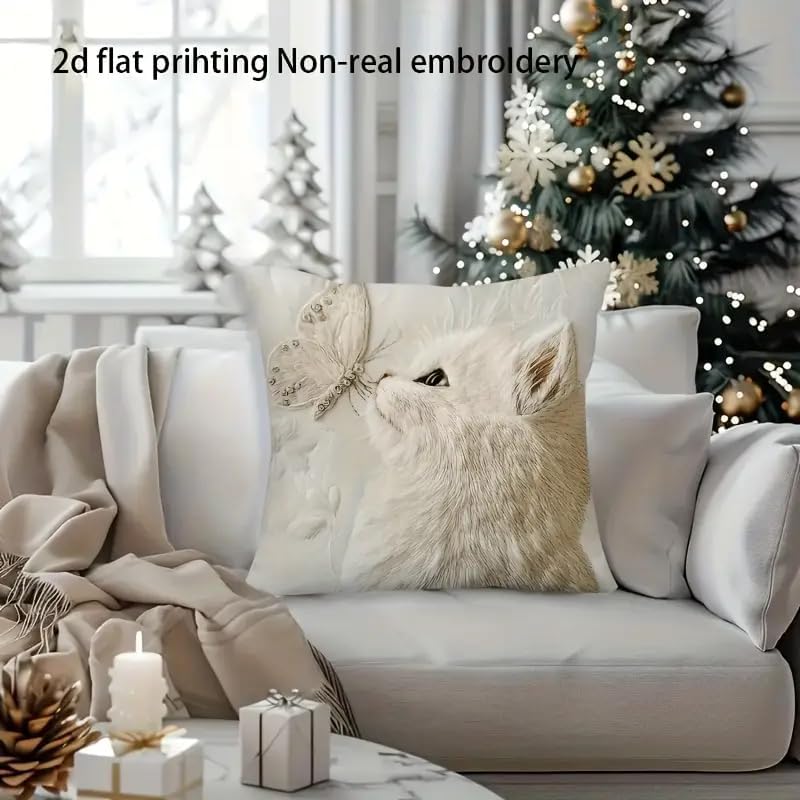 2D Flat Print Decorative Throw Pillow Covers, White Fluffy Fur Pattern Design, Square Cushion Cases, 2 Pack，18x18 Pillows Linen Pillowcase - Image 6