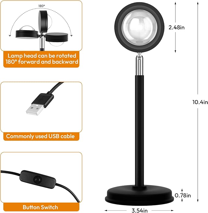 Tsrarey Sunset Lamp Projector,180 Degree Rotation Sun Projection Light - Image 3