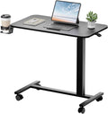 GTPLAYER Small Standing Desk with Lockable Wheels, Pneumatic Mobile Rolling Laptop Desk,Adjustable Height Overbed Bedside Table Computer Workstation for Home Office (32" W x 18" D, Black) by GTPLAYER