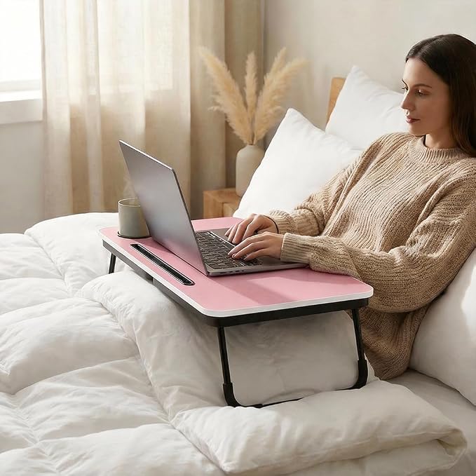 BUYIFY 23.4" Foldable Lap Desk Bed Table with Cup Holder Portable Tray - Image 7