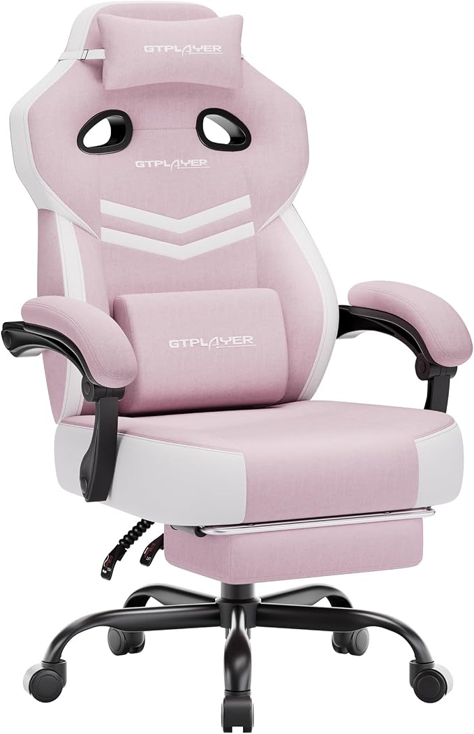 GTPLAYER Big & Tall Gaming Chair, Wide Seat with Footrest, Pink | Ergonomic High Back Computer Desk Chair for Adults, Comfort Padded Seat with Lumbar Support Armrests Recliner for Office/Home by GTPLAYER