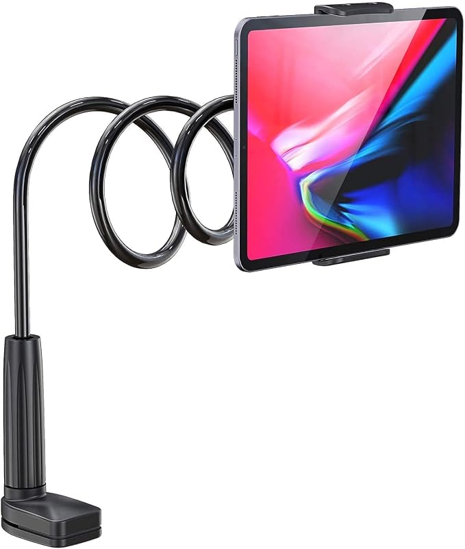 Tablet Holder for Bed - Gooseneck Tablet Holder Stand, Flexible Long Arm Gooseneck Mount Holder Clip with Grip, Compatible with iPad Air Mini, Galaxy Tabs, Kindle Fire, 4"-10.5" Devices by WixGear