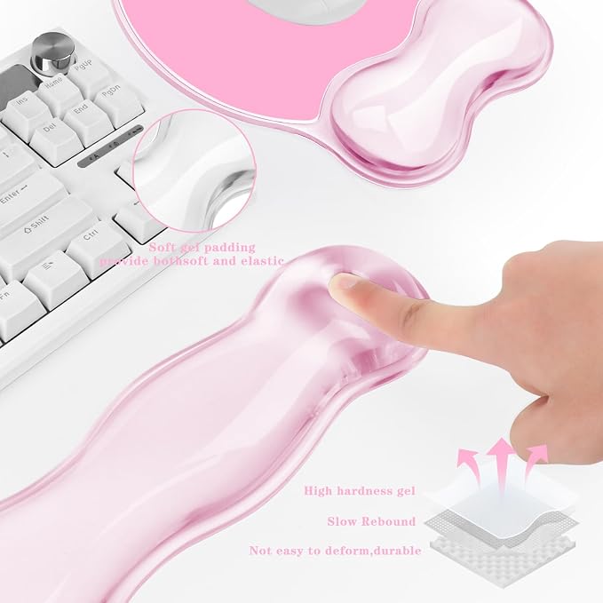 Gel Wrist Rest for Keyboard and Mouse Pad Set - Clear Pink - Image 4