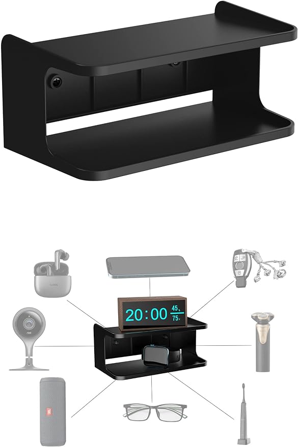 Bedside Wall Shelf Organizer, Small Bedside Shelf, (Black) by NOTMBESTM