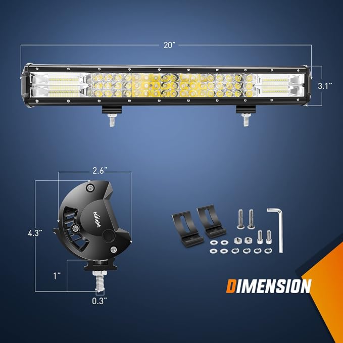 Nilight LED Light Bar 20Inch 288W Flood Spot Combo 28800LM Off Road Driving Lighting with Wiring Harness for Trucks Tractor Trailer Pickup Golf Cart SUV ATV UTV 4x4 Van Camper - Image 2