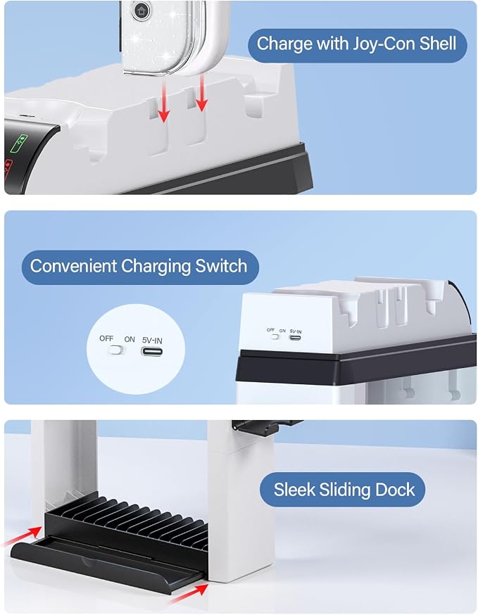 Switch Organizer Holder and Charging Dock for Nintendo Switch & Switch OLED Joy-Cons/Original Switch Pro Controller - Nargos Switch Game Storage Rack Stand Accessories kit - Image 9