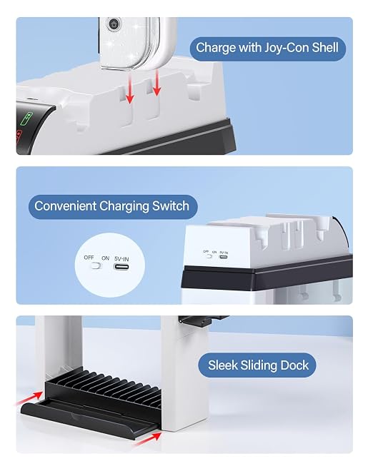 Switch Games Organizer Holder and Charging Dock for Nintendo Switch & Switch OLED Joy-Cons/Original Switch Pro Controller - Nargos Switch Storage Rack Stand Accessories kit - Image 4