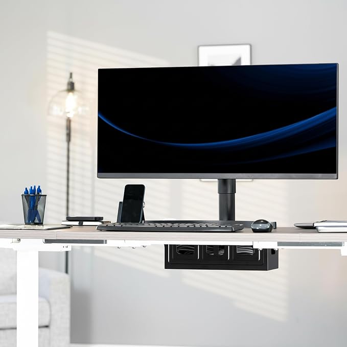 VIVO Flip-Open 16 inch Under Desk Cable Management Holder, Under Standing Desk Steel Cord and Power Strip Organizer, Black, Desk-ACCBM1 - Image 9