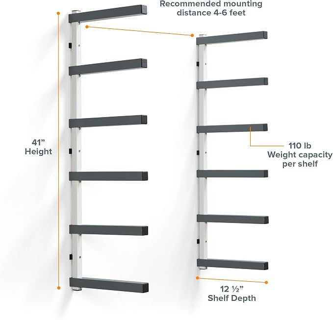 Bora 6 Level Lumber Storage Rack Wood and Garage Organization Space Saving Metal Shelf for Pipes, Boards, Plywood, and Building Materials - PBR-0620 White Gray - Image 7