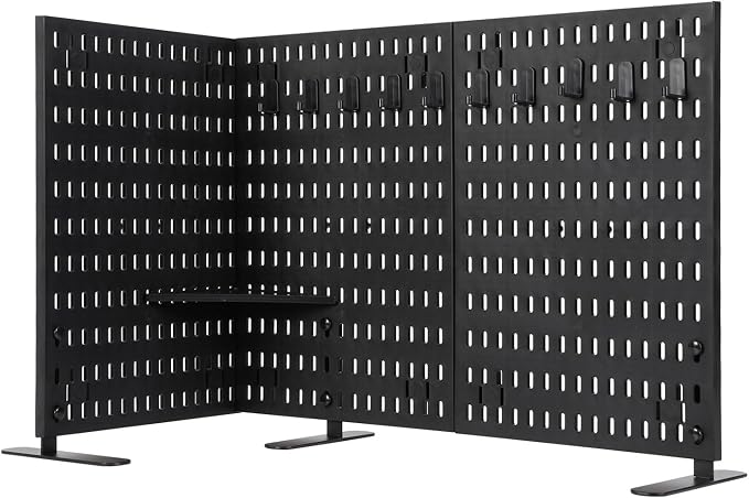 Desk Pegboard, Privacy Divider & Desk Partition Panel Set of 2, Office Accessory Organizer No-Drill Mounted Pegboard for Home, Office, Gaming (Black, Freestanding) by LUOSHALIYA