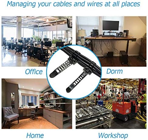 50pcs 2 Sizes Adjustable Adhesive Cable Ties Cable Clips Wire Strap Cord Clamp for Cable Management at Home and Office + 100pcs Nylon Zip Ties - Image 6