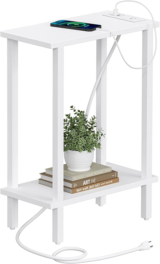 TUTOTAK Narrow Side Table, 2-Tier Small End Table with Charging Station by ChoosetutotakFurnitureBuildYourCozyHome