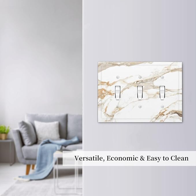 Decorative Light Switch Cover Plate Abstract Luxury White Gold Marble 3 Gang Wall Plate Triple Toggle Switch Plate Covers 3 Hole Electrical Switchplate Dimmer Faceplate for Bedroom Decor - Image 7