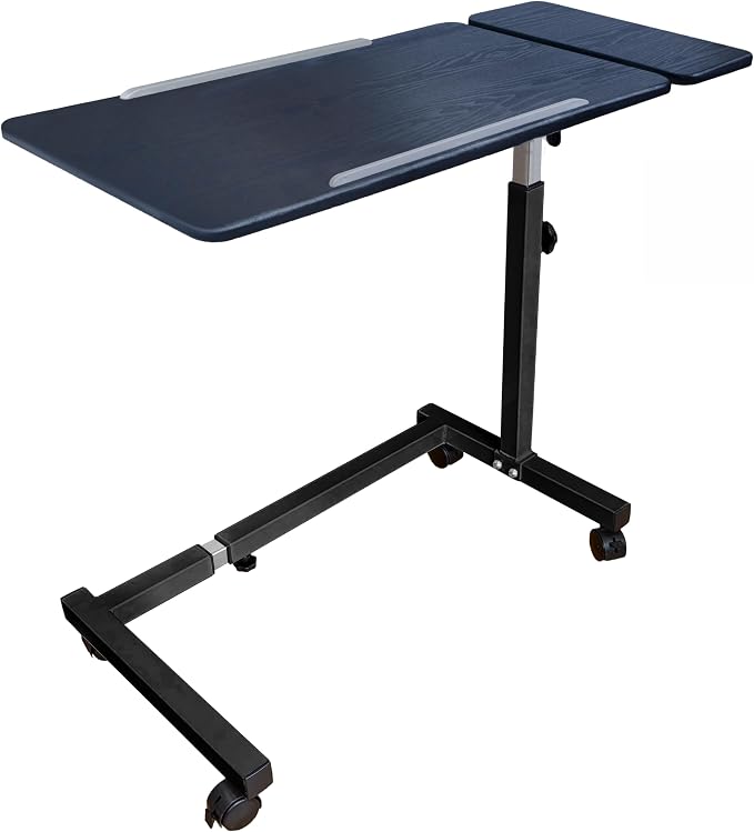 Recliner Table, Over the Bed Table with Wheels, Adjustable Width & Height, with Split Tilt Design & 4 Caster Wheels with Brakes (Black Oak Tabletop, Black Base) by Unknown