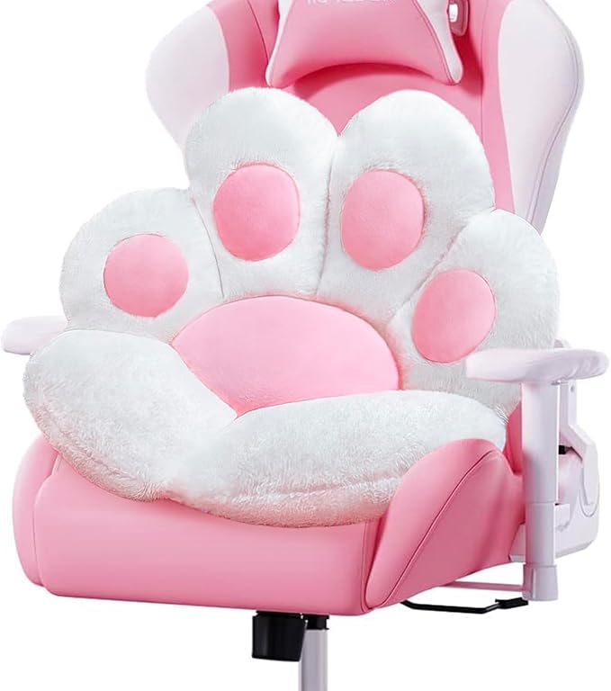 DOBUONO Cat Paw Cushion Cute Chair Cushion Kawaii Plush Seat Cushions 28"x 24"Gaming Chair Cushion Shape Lazy Pillow for Gamer Chair, Kawaii Accessories for Girl Worker Gift Stuff Room Decor (White) by DOBUONO