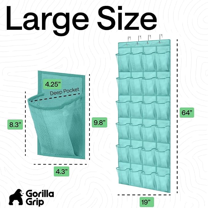 GORILLA GRIP Over the Door Shoe Organizer, 24 Large Pockets, Turquoise - Image 7