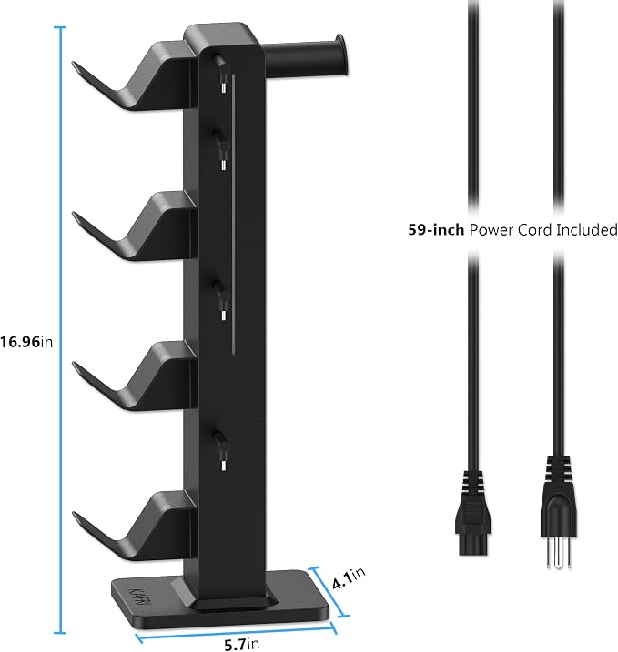 KAFRI RGB Gaming Headphone Stand with Controller Holder, Desk Organizer with Retractable Charger Cable, 2 AC Outlets & 4 Type-C Charging Ports, PC Gaming Accessories for Headset & Controller (Black) - Image 8