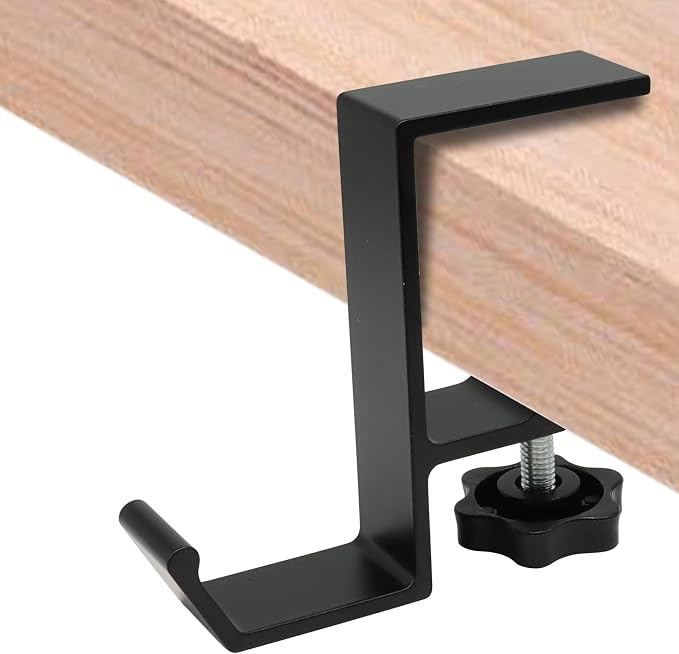 Aluminum Headphone Hanger, Desk Bag Hook Holder Headset Stand Hook Mount - Under Desk Clamp Mount for Gaming, Office & Home Organization(Black) - Image 2