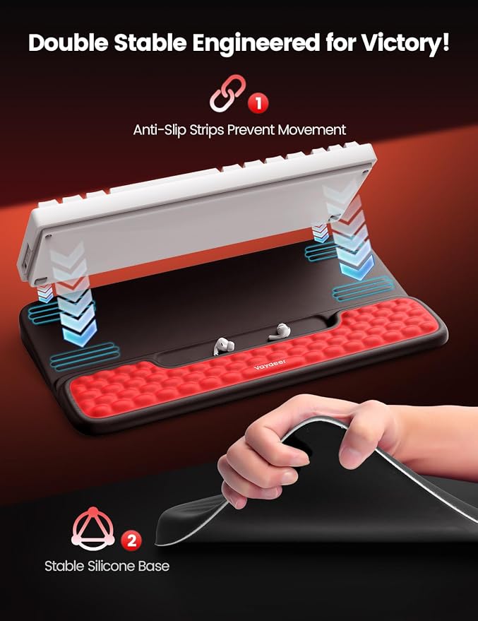 Vaydeer Keyboard Stand with Wrist Rest, Gaming Wrist Support Pad, Ergonomic Hand Rest Arm Memory Foam for Palm Typing Comfort, Keyboard Riser Holder Lifter Computer Desk Accessory Office Home-Black - Image 3