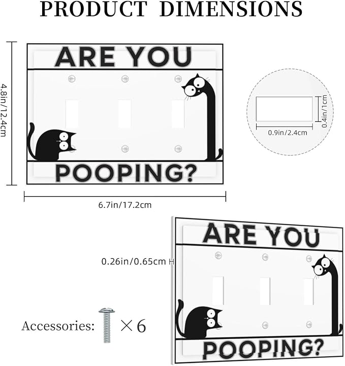 Decorative Light Switch Covers Funny Bathroom Art with Are You Pooping Sign 3 Gang Wall Plate Covers Triple Toggle Electrical Switchplate 3 Hole Dimmer Faceplate for Country Farmhouse Decor - Image 5