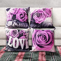 Light Purple Throw Pillow Covers Set of 4 18x18 Inch Bedroom Living Room Decorative Flower Rose Pillow Cases Cotton Linen Square Couch Sofa Chair Indoor Outdoor Patio Car Cushion Covers Home Decor by YOOOAHU
