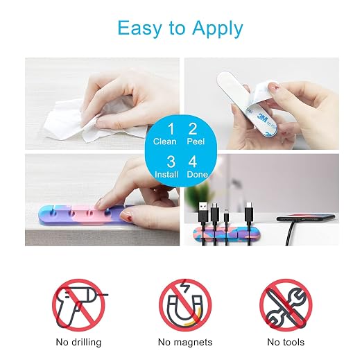 INCHOR Cable Organizer, Cord Organizer Cable Management, Cable Clips USB Cable Holder Wire Organizer Cord Clips,(5, 3 Slots Colourful) - Image 5