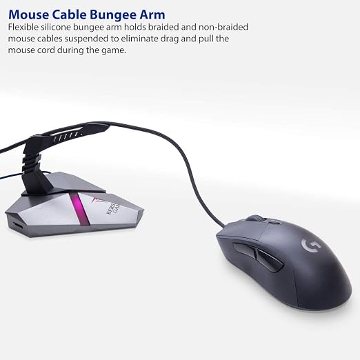 LOKI Gaming Mouse Bungee Stand - RGB LED Lights - 4 Port USB 3.0 Hub with Active Power - Micro SD Card Reader Slot - PC; Mac; Linux - Image 2