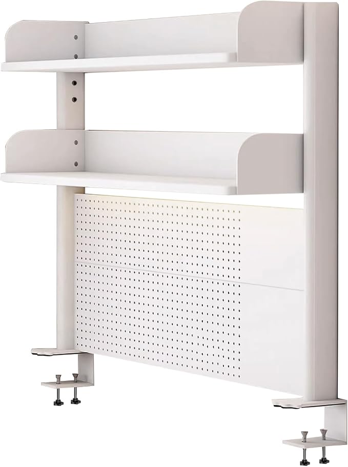 Clamp On Desk Organizer Shelf, White Desk Extender Pegboard Workstation,Computer Desk Accessories for Office, Privacy Panel for Gaming Desk,23.6/31.4/39.3in Desktop Shelving (white, 60cm/23.6in) by FPIGSHS