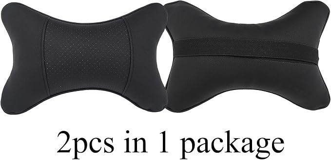 2 Packs Car Neck Pillows, Dual-Side PU Leather Car Headrest with Fiber Filling, Universal Soft Neck Support Pillow for Car, Home & Office (Black) - Image 3