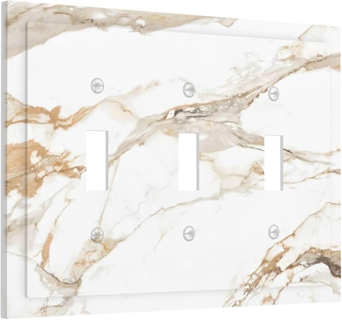 Decorative Light Switch Cover Plate Abstract Luxury White Gold Marble 3 Gang Wall Plate Triple Toggle Switch Plate Covers 3 Hole Electrical Switchplate Dimmer Faceplate for Bedroom Decor - Image 2