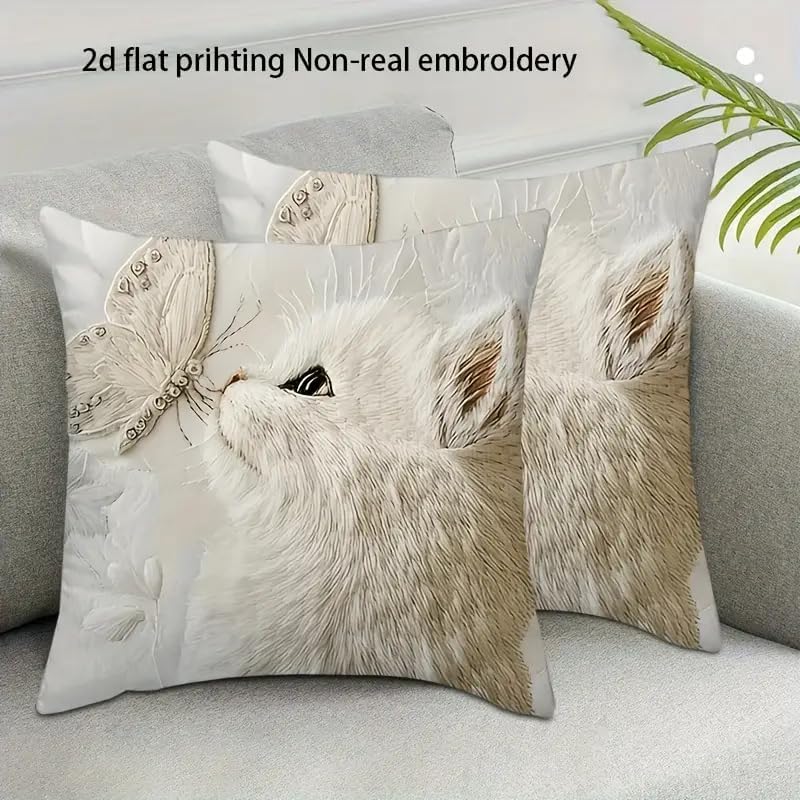 2D Flat Print Decorative Throw Pillow Covers, White Fluffy Fur Pattern Design, Square Cushion Cases, 2 Pack，18x18 Pillows Linen Pillowcase - Image 7