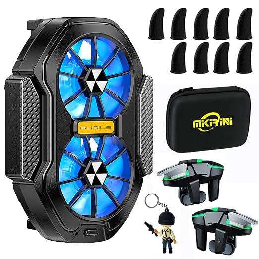 14 in 1 Mobile Dual Phone Cooler w/ PUBG Mobile Controller & Finger Sleeves by MIKIRINIGAMR