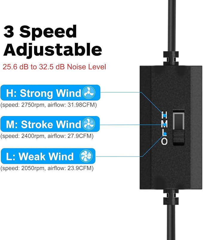 ELUTENG Dual Cooling Fan Whisper Quiet 80mm USB Fan 3 Adjustable High Speed - Image 4