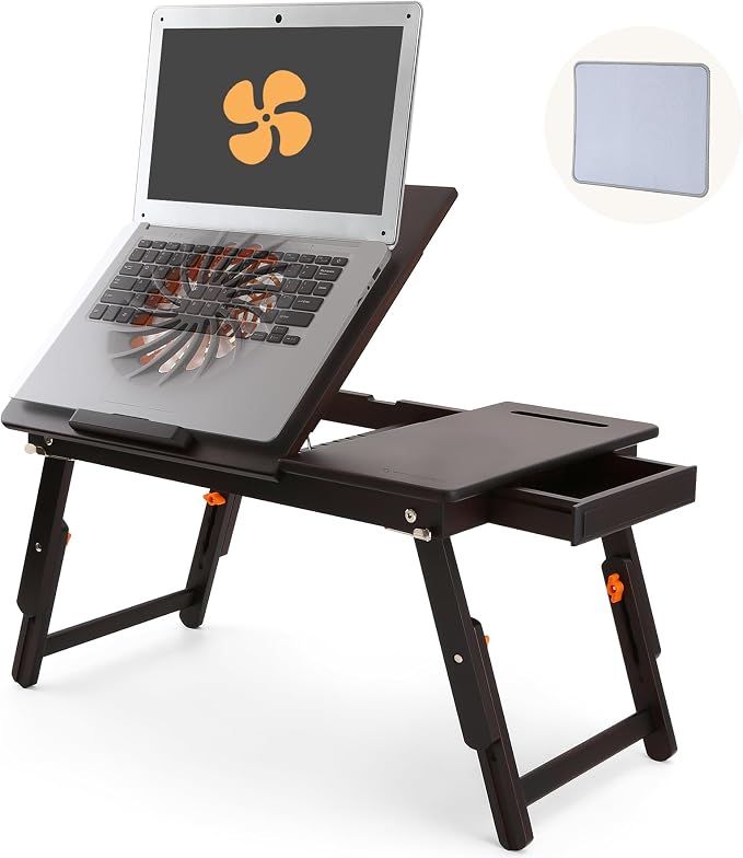 Nnewvante Laptop Desk with Fan 7 Angles & 4 Heights Adjustable,Black Walnut by Nnewvante