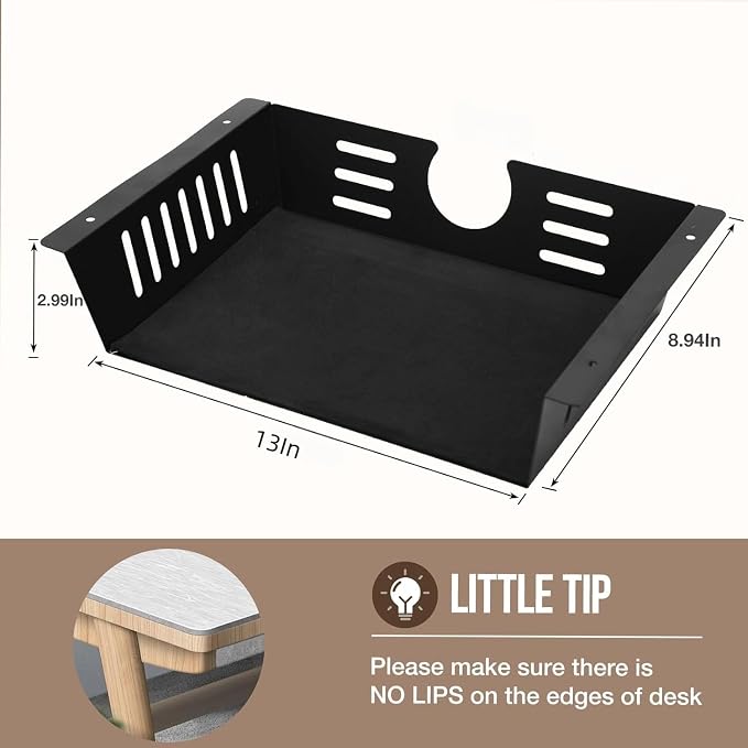 2 Pack Under Desk Shelf-Metal -Black Under Shelf Storage for Office Tables & Workstations（13Inch） - Image 2