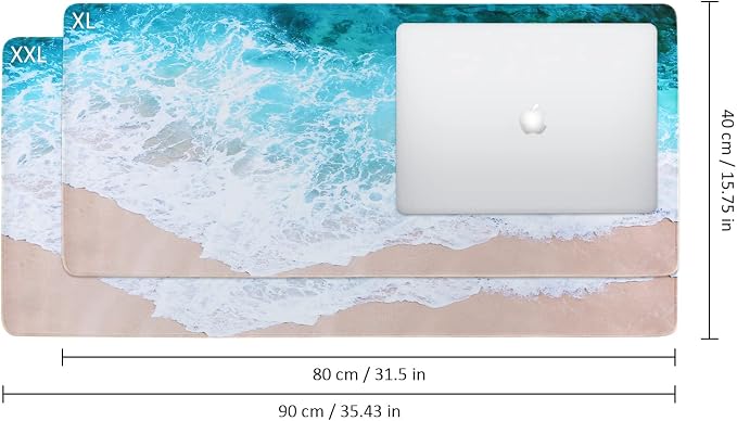 iCasso Extended Gaming Mouse Pad,35.4 x 15.7in Desk Pad,Beach | Non-Slip Rubber Base Mousepad with Stitched Edges,Waterproof Keyboard Mouse Mat for Work Home Game Office - Image 2