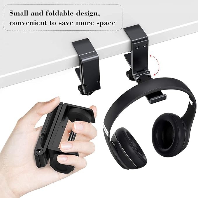 Headphone Holder Under Desk Hook with Cable Organizer, Foldable Aluminum Headset Mount, Space-Saving Hanger for Most Headphones - Image 7