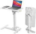 Mount-It! Overbed Table with Wheels, Folding Adjustable Height White by Mount-It