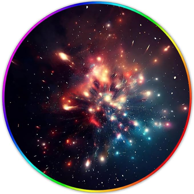 Gaming Chair Mat for Hardwood Floor Circle RGB Gaming Lights (Firework 47”) - Noise Cancelling, Anti-Slip Gamer Floor Mat – Scratch Resistant Computer Gaming Mat for Chair – Office Chair Mat by DEALZOOM