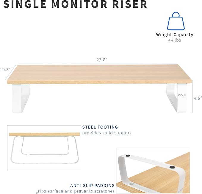 VIVO 24 inch Monitor Stand, Wood and Steel Desktop Riser, Screen, Keyboard, Laptop, Small TV, Ergonomic Desk and Tabletop Organizer, Light Wood, STAND-V000WM - Image 3