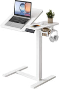 YIHAYO Adjustable Overbed Bedside Table with Wheels, 28 x 16 Inches Electric Mobile Standing Desk, Laptop Desk, Movable Overbed Tables Hospital Home Use, White by YIHAYO