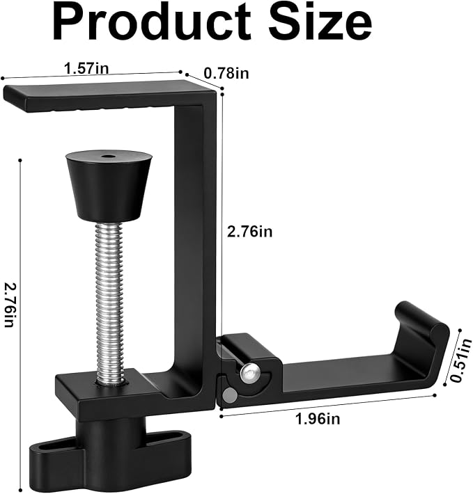 2PCS Foldable Headset Holder, Headphone Stand for Desk with Heavy Duty Aluminum Alloy, Adjustable Desk Clamp Holds Up to 22 lbs, Space Saving Headphone Hanger for desk office, Headphone Accessories - Image 2