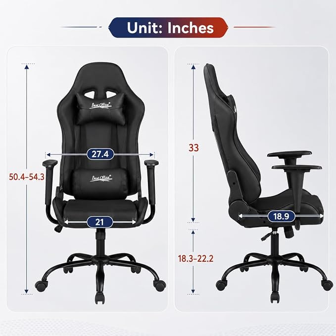 Gaming Chair Office Chair Desk Chair with Lumbar Support Headrest Armrest Task Rolling Swivel Ergonomic E-Sports Adjustable PC Gamer Chair Black - Image 3