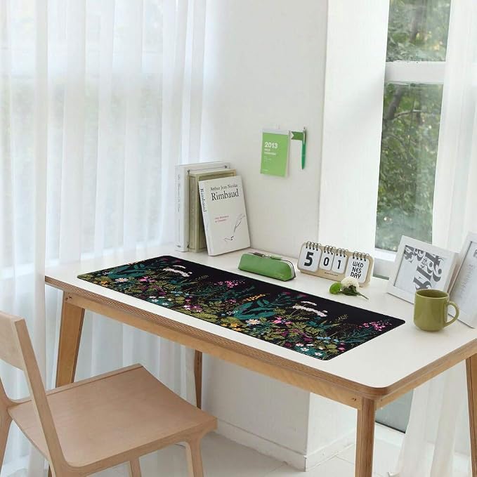 iCasso Desk Mat, Large Desk Mouse Pad for Desk,Home Office - Green Weeds | Desk Protector,Cottagecore Mouse Pad for Women with Smooth Lycra, Water-resistant, Non-slip Rubber Base and Stitched Edges - Image 9