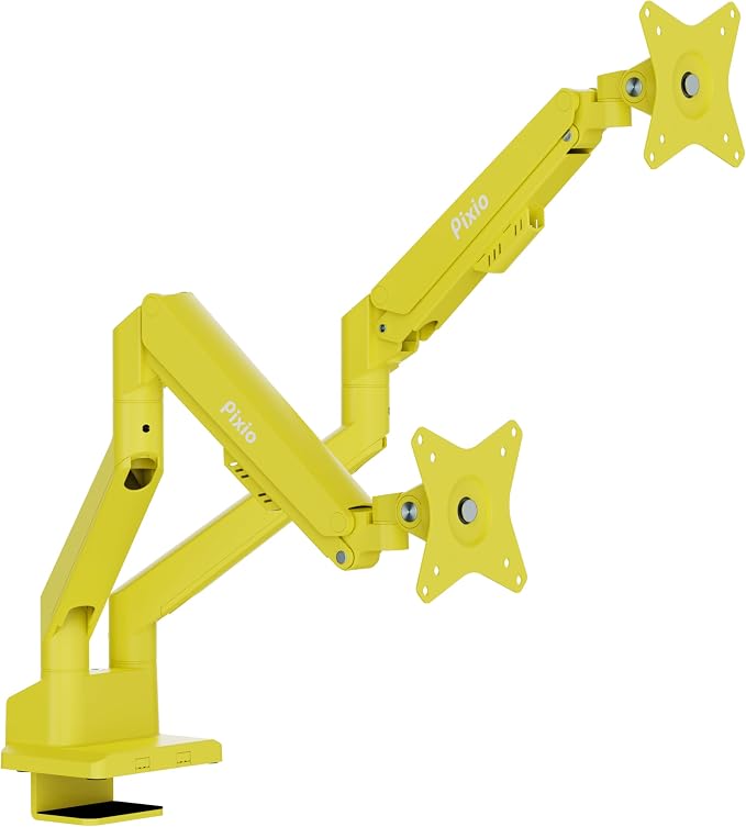 Pixio PS1D Wave Yellow Dual Monitor Arm Stand Desk Mount - Fits up to 32 inches Monitors and up to 19.8lbs. VESA Compatibility and Integrated Cable Management by Pixio
