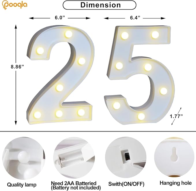 Pooqla 25th Birthday Decorations for Her Him, 35 Colors LED Light Up Numbers with Remote, Multicolor Marquee Numbers for Party Backdrop 25th Anniversary Decor Birthday Gifts for Women, Number 25 - Image 5