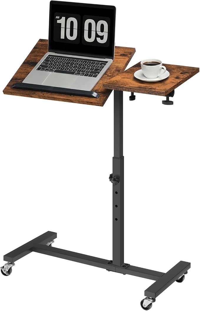 MAHANCRIS Overbed Table with Wheels, Height Adjustable Overbed Bedside Table, Tilting Desktop Mobile Standing Desk, C-Shaped Side Table for Livingroom or Bedroom, Rustic Brown and Black ETHR6801 - Image 8